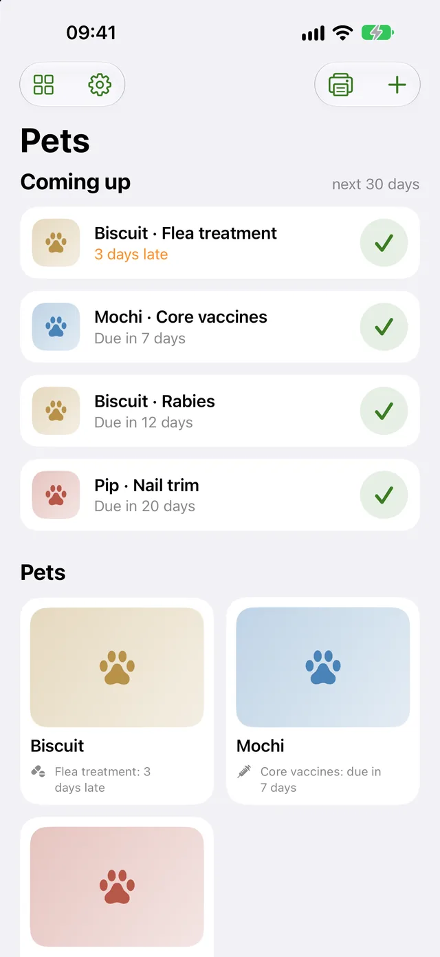 Pets: what’s coming up for three pets, one flea treatment 3 days late