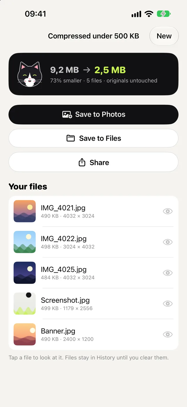 Five photos made smaller, ready to save or share