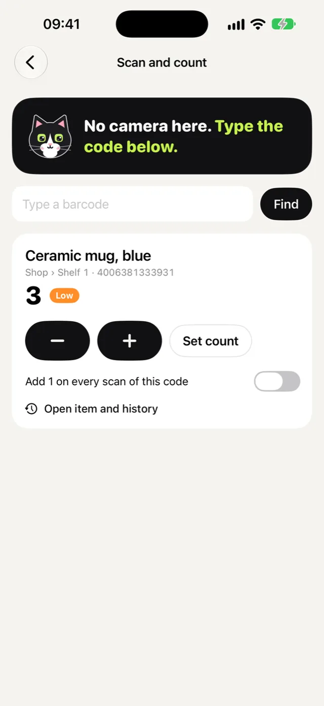 Scanning a barcode to set a count