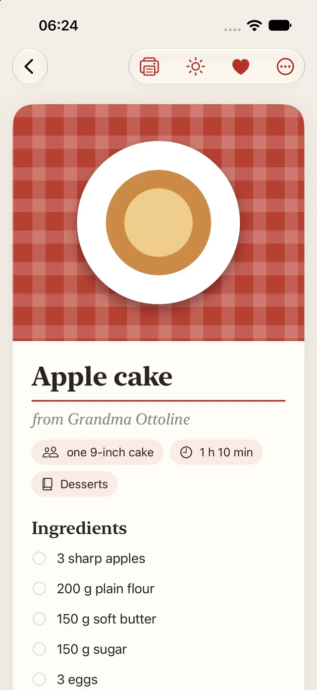 A recipe: Apple cake from Grandma Ottoline, with its ingredients