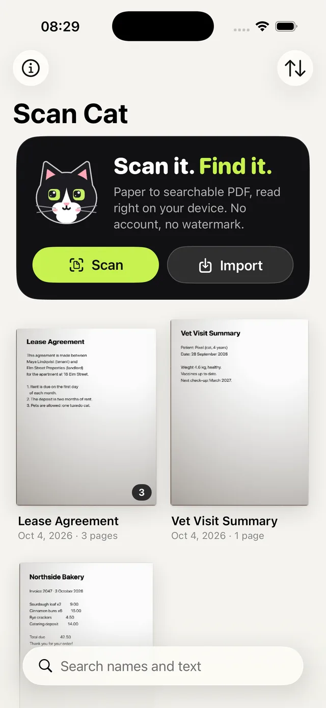 Scan Cat’s library of scanned documents