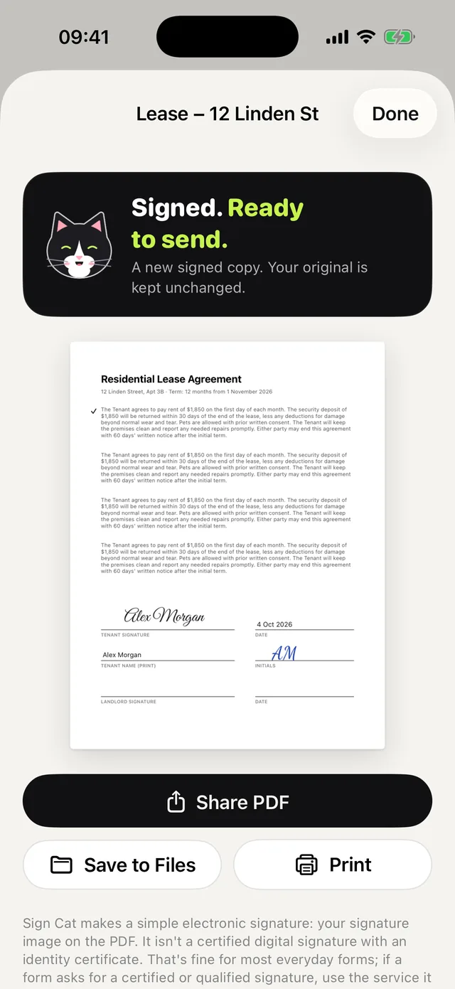 A signed document, ready to send
